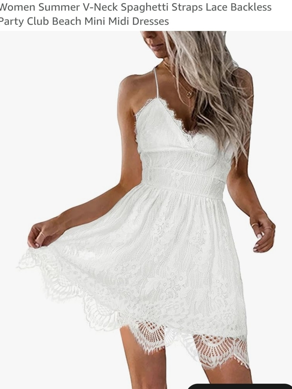 White Lace Spaghetti Strap V-Neck Mini Dress